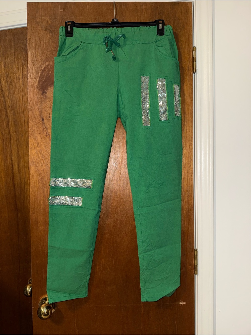 Italian Green Sequin-Trim Jogger Pants size 12